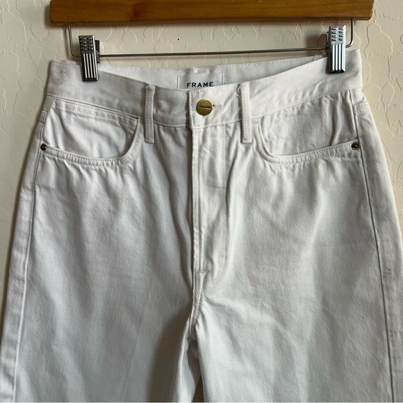 FRAME Le Hollywood High Waist Ripped Crop Straight Leg Jeans In Blanc Rips - Picture 6 of 11
